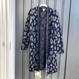 Nine West Black Floral Print Cardigan Size Small